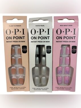 OPI 3 Set Bundle Press-On Nails Kyoto Pearl,Mod About Ooh,Fluent French NIB